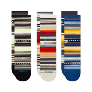 STANCE CURREN CREW SOCKS 3 PACK with colorful striped pattern and combed cotton blend texture
