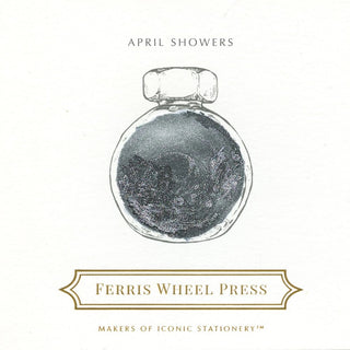 April Showers | 38ml Ink | Ferris Wheel Press featuring a round ink bottle illustration with a textured dark gray fill