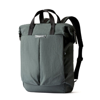 Bellroy Tokyo Totepack Compact in muted green with padded straps and recycled fabric texture