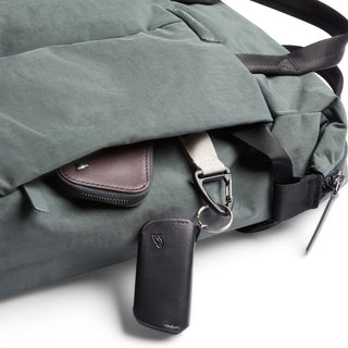 Bellroy Tokyo Totepack Compact in muted green with durable fabric and attached key clip detail