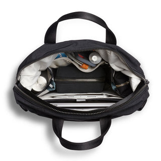 Bellroy Tokyo Totepack Compact open showing organized interior with laptop and personal items inside