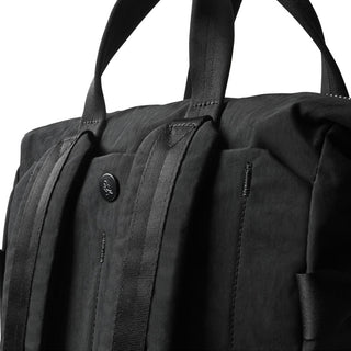 Bellroy Tokyo Totepack Compact black recycled fabric backpack with sturdy straps and zip closure detail
