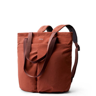 Bellroy Lite Totepack in rust color with padded straps and durable recycled fabric finish