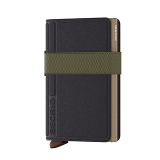 Secrid Bandwallet Liba non-leather wallet in black with olive green textured band and embossed SECRID logo