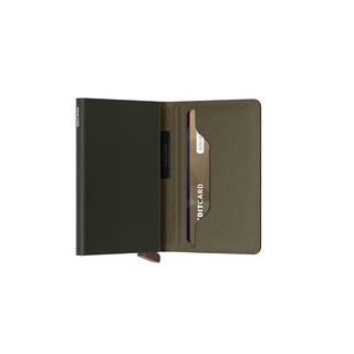Secrid Bandwallet Liba non-leather cardholder open showing black exterior and brown interior compartments