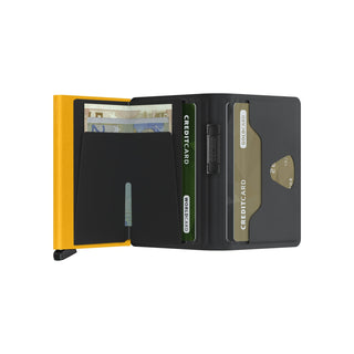Secrid Bandwallet TPU non-leather with black cardholder and yellow elastic band open view