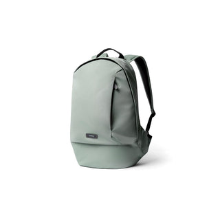 Bellroy Classic Backpack Second Edition in muted green with smooth recycled fabric and sleek minimalist design