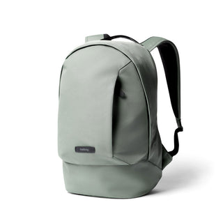 Bellroy Classic Backpack Compact in muted green with smooth recycled fabric and minimalist design