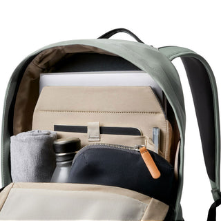Bellroy Classic Backpack Compact open showing organized interior with laptop sleeve and packed essentials