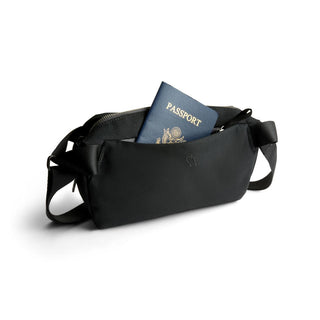 Bellroy Classic Sling 3L black crossbody bag with smooth texture and passport inside pouch