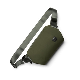 Bellroy Classic Sling 5L in olive green with adjustable strap and smooth recycled fabric texture