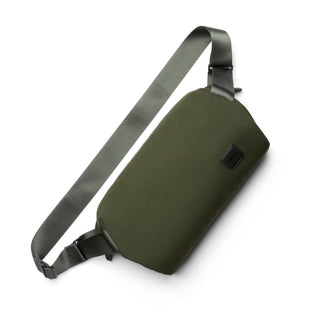 Bellroy Classic Sling 7L in olive green with adjustable strap and sleek recycled fabric design