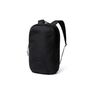 Bellroy Via Backpack in black recycled fabric with streamlined design and padded shoulder straps
