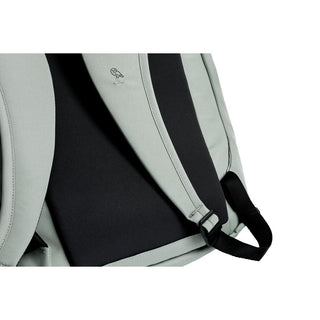 Bellroy Via Backpack close-up of padded back panel and adjustable straps in gray fabric
