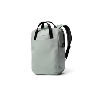 Bellroy Via Workpack backpack in light green with black straps made from recycled materials
