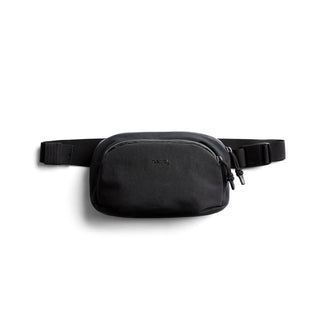 Bellroy Venture Hip Pack 1.5L in black recycled fabric with front zippers and adjustable strap