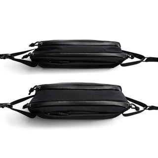 Bellroy Venture Ready Sling 2.5L side view showing slim black recycled nylon crossbody bag design