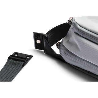 Bellroy Venture Ready Sling 2.5L light grey fabric close-up showing detachable strap clasp detail