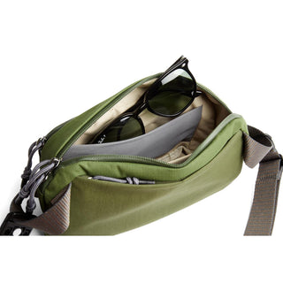 Bellroy Venture Ready Sling 2.5L in green with durable fabric and organized interior compartments