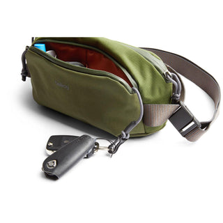 Bellroy Venture Ready Sling 2.5L in olive green with durable recycled fabric and adjustable strap