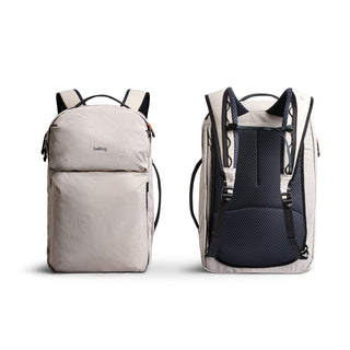 Bellroy Lite Travel Pack 30L in light gray with recycled fabric and padded breathable back panel
