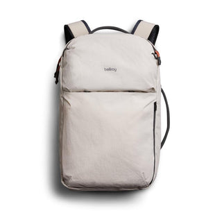 Bellroy Lite Travel Pack 30L in light beige with sleek recycled nylon fabric and minimalist front pocket design