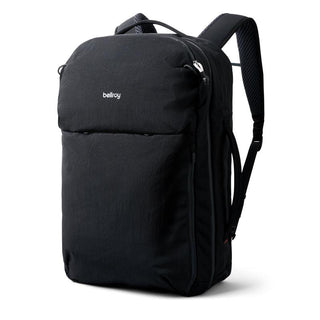 Bellroy Lite Travel Pack 30L black recycled nylon backpack with padded straps and sleek design