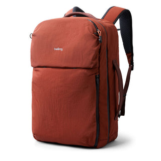 Bellroy Lite Travel Pack 30L in rust fabric with front zip pocket and padded shoulder straps