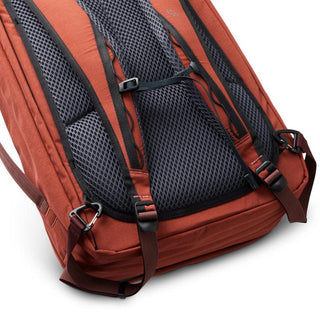 Bellroy Lite Travel Pack 30L in rust color showing padded mesh back panel and adjustable straps