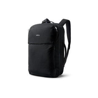 Bellroy Lite Travel Pack 38L black backpack with sleek recycled nylon fabric and padded shoulder straps