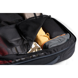 Bellroy Lite Travel Pack 38L black fabric interior with mesh zippered compartment open showing packed items