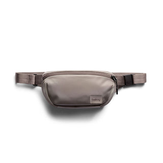 Bellroy Laneway Belt Bag in taupe with sleek recycled nylon fabric and zipper closure detail