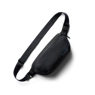 Bellroy Laneway Belt Bag in black recycled nylon with adjustable strap and sleek zipper closure