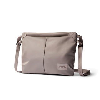 Bellroy Laneway Sacoche in taupe with smooth recycled nylon fabric and adjustable shoulder strap