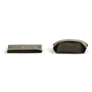 Bellroy Laneway Sacoche in olive green showing folded and expanded views with smooth recycled fabric texture