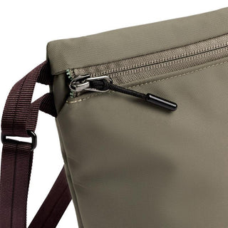 Bellroy Laneway Sacoche in olive recycled nylon featuring front zipper and adjustable strap detail