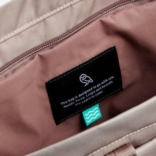 Bellroy Laneway Totepack interior showing durable recycled nylon fabric and stitched label detail