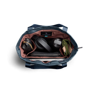 Bellroy Laneway Totepack open top view showing organized interior with compartments and travel essentials inside