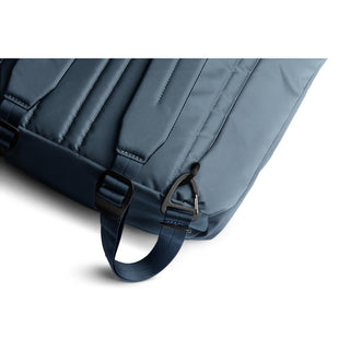 Close-up of blue padded strap and clip detail on Bellroy Laneway Totepack made with recycled materials