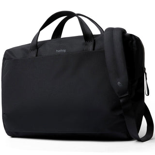 Bellroy Via Work Bag (Tech Briefcase) in black recycled fabric with padded shoulder strap and top handles