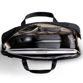 Bellroy Via Work Bag (Tech Briefcase) open view showing organized compartments and tech storage pockets