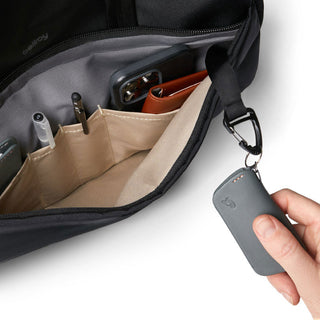 Bellroy Via Work Bag (Tech Briefcase) showing organized interior compartments and key fob attachment detail