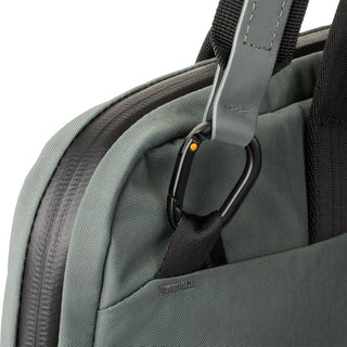 Bellroy Tokyo Laptop Bag 14" close-up of durable recycled fabric and black carabiner detail