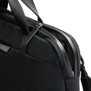 Bellroy Tokyo Laptop Bag 14" in black with durable zipper and sturdy fabric handles close-up view
