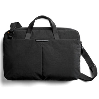 Bellroy Tokyo Laptop Bag 16" in black recycled fabric with front pockets and adjustable shoulder strap