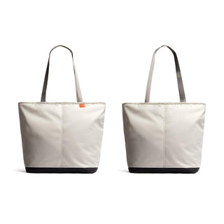 Bellroy Lite Cooler Tote 16L in light grey with black base shown from front and back angles