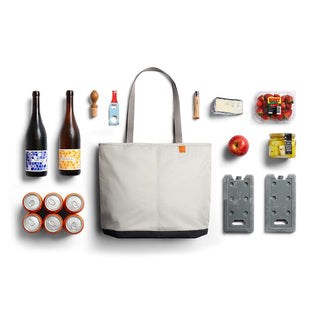 Bellroy Lite Cooler Tote 16L in light grey with black base and durable recycled fabric design