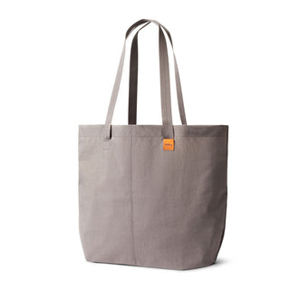 Bellroy Market Tote in muted grey canvas with long handles and small branded leather patch