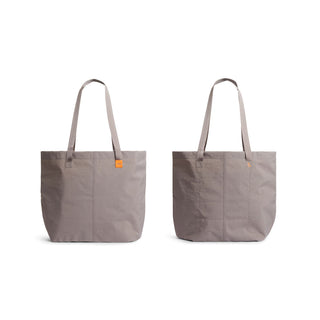 Bellroy Market Tote in muted gray with long handles and subtle textured recycled nylon fabric