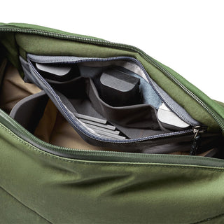 Bellroy Venture Sling 10L - Camera Edition with organized inner compartments and green recycled fabric exterior